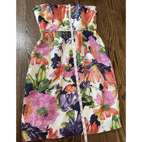 J Crew Strapless 100% Silk Mini‎ Dress Size 0 Cream Watercolor Lined Pockets EUC - Picture 14 of 14